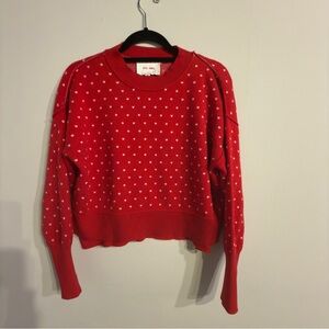 Pink Rose Red Sweater with Heart Pattern